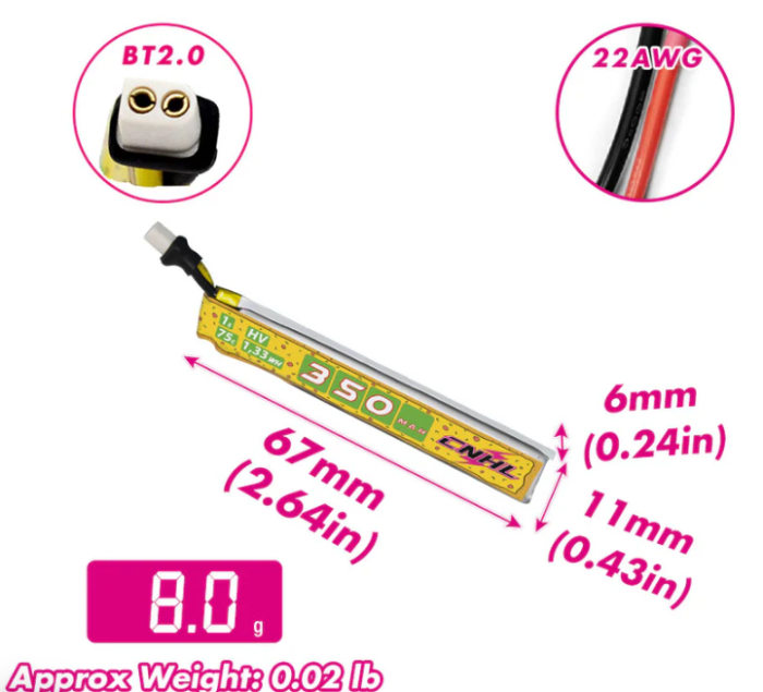 CNHL MiniStar HV 350mAh 7.6V 2S 70C Lipo XT30 batería